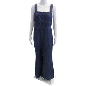 Ettitwa Womens Cotton Sleeveless Zippered Wide-Leg Jumpsuit Blue Size 10